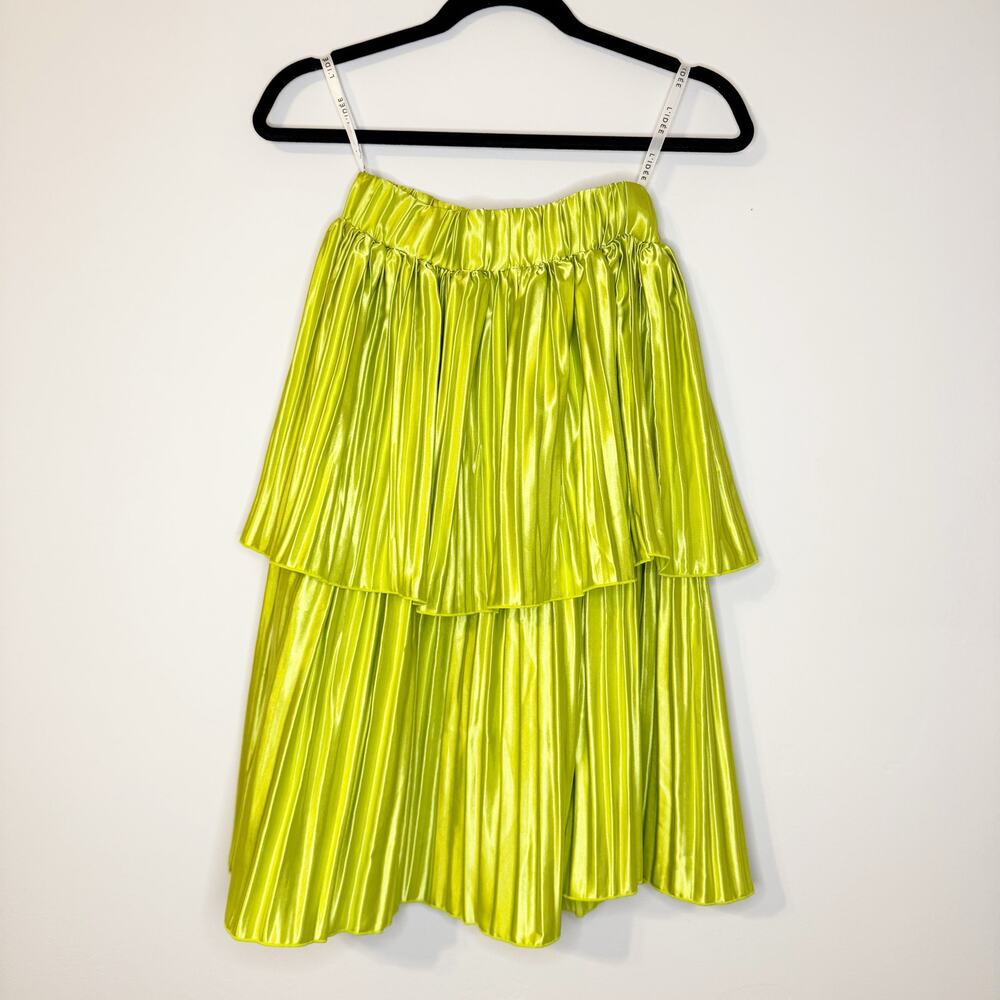 L'IDEE Pleated Reveries Green Strapless Tiered Ruffle Mini Dress 6 / Medium - Picture 4 of 7